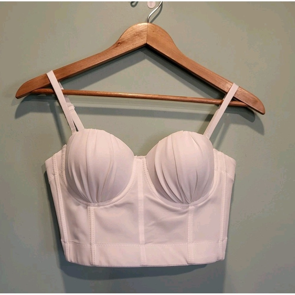 White Corset Cami Crop Top Molded Festival Coquette Sz 36B/S